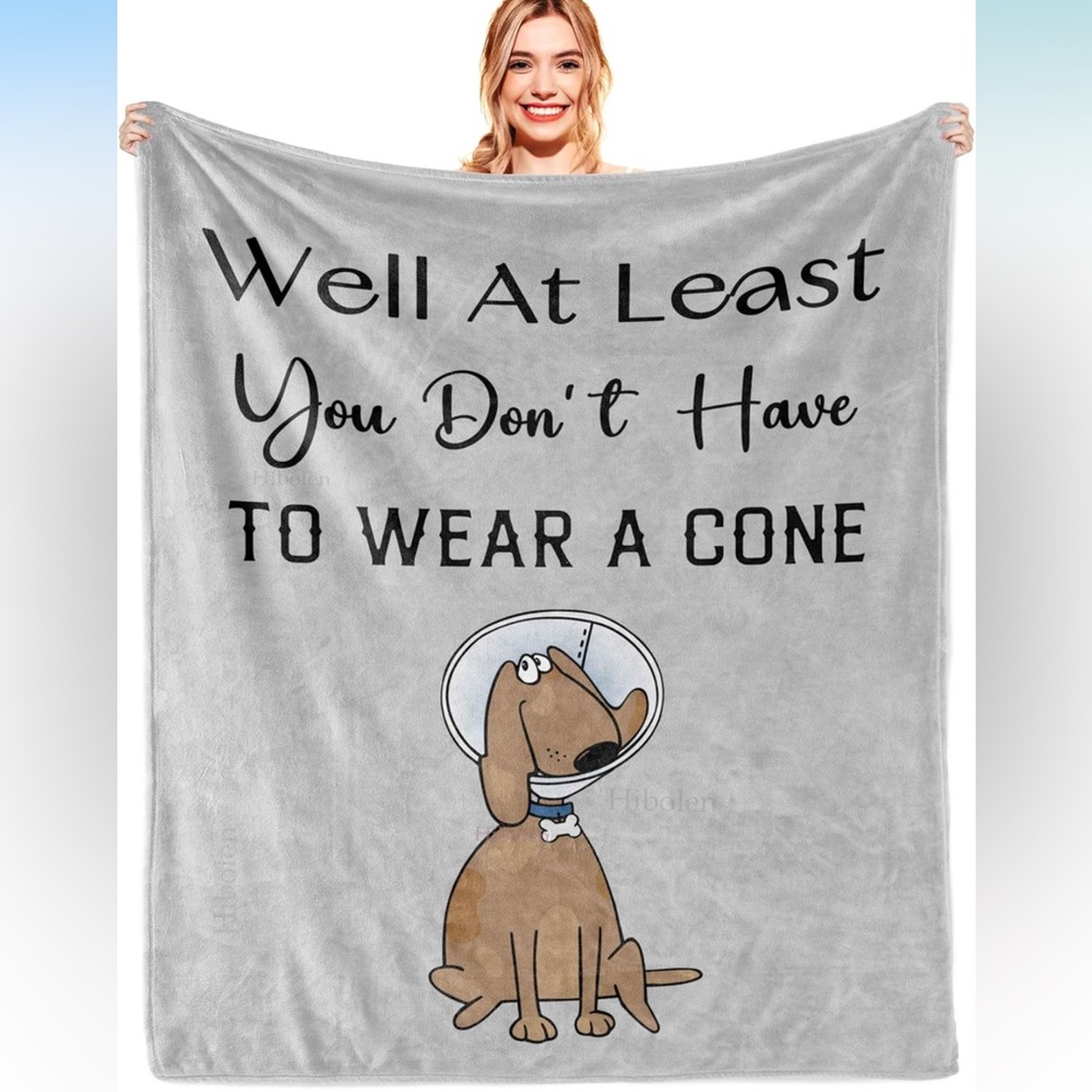 Brand new! Get Well Soon Blanket, Grey, 60"x80", Dog Theme Throw Blanket